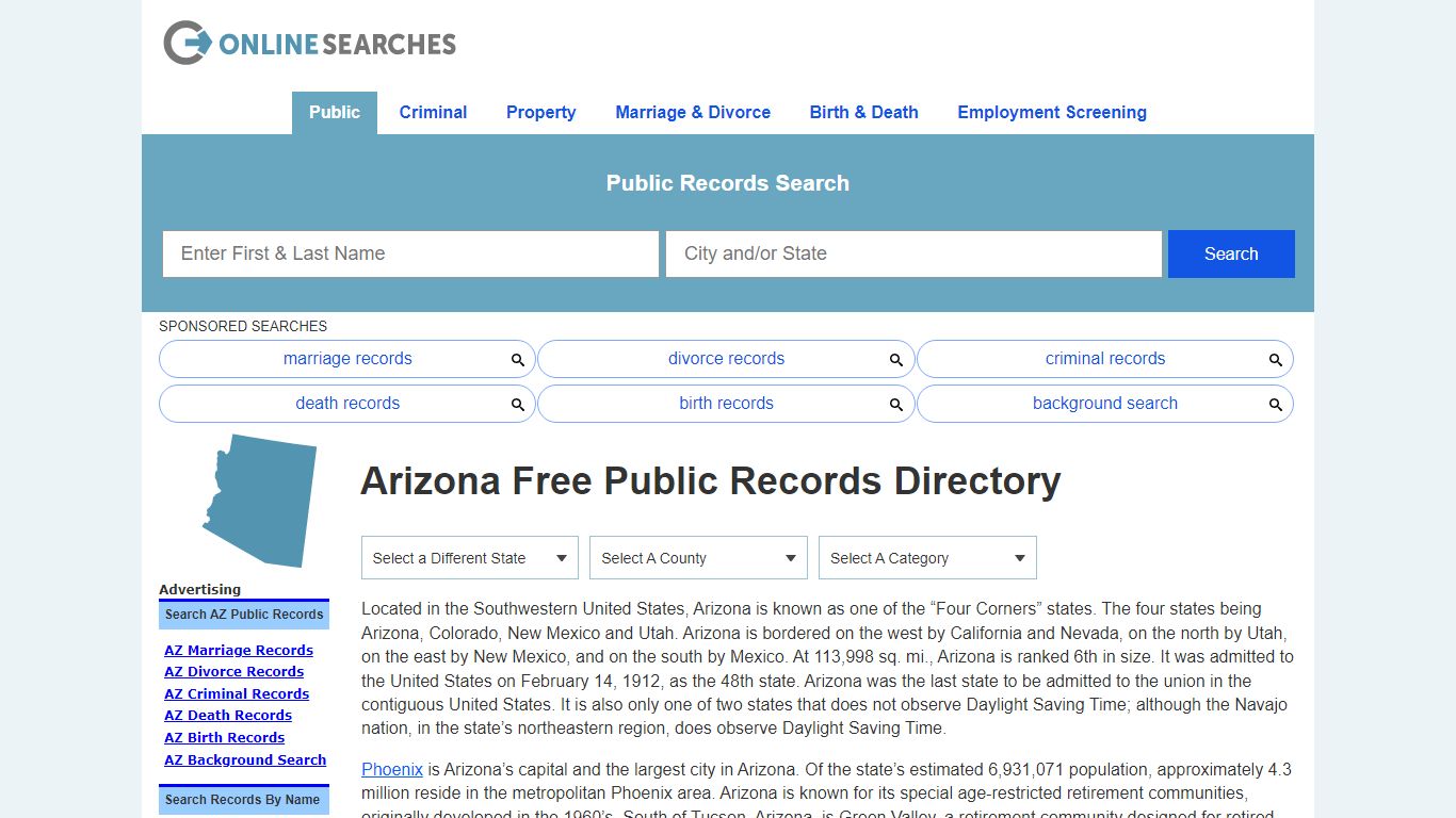 Arizona Free Public Records Directory - OnlineSearches.com
